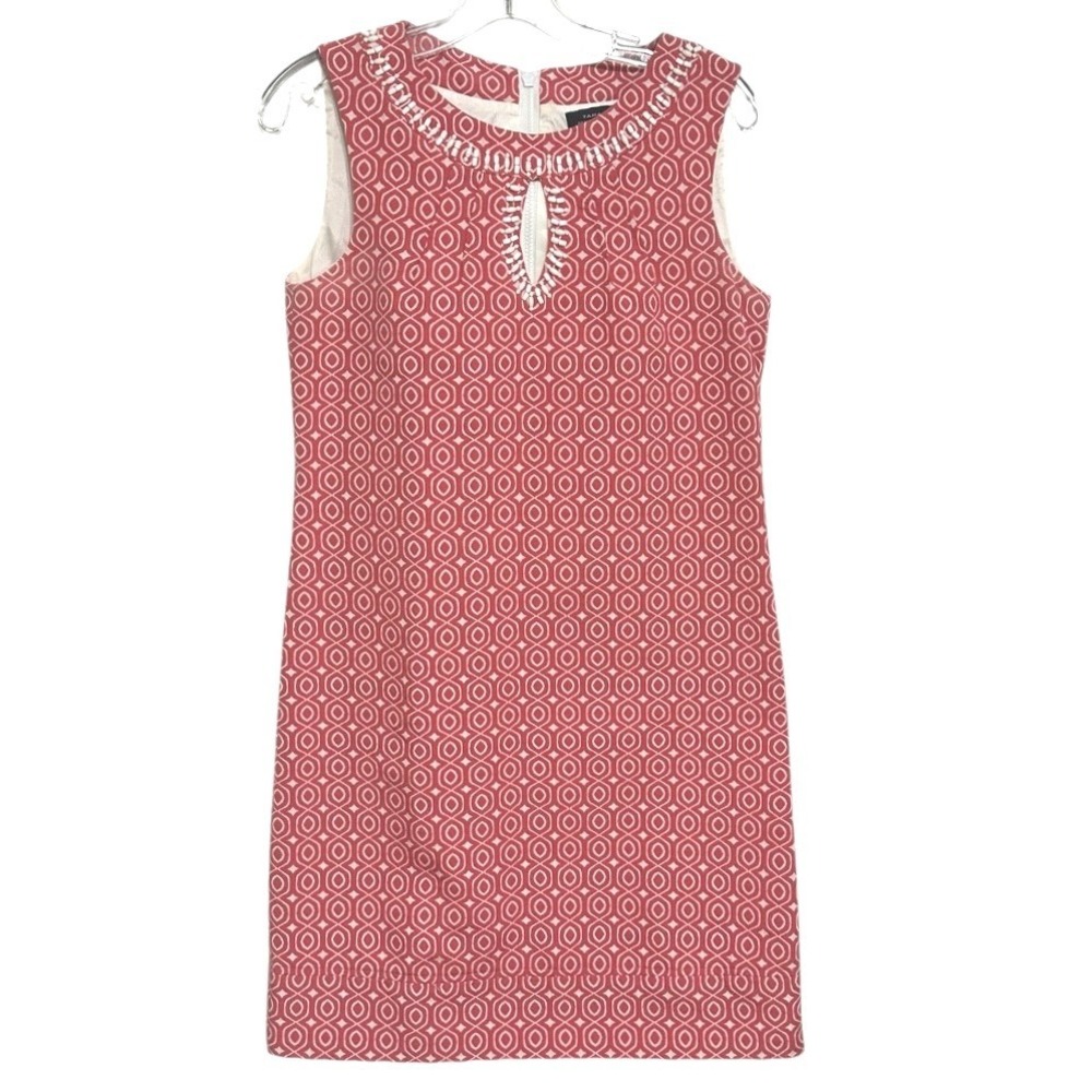 Tahari Arthur S Levine Shift Dress Womens Coral Geometric Beaded Summer Chic‎ 4